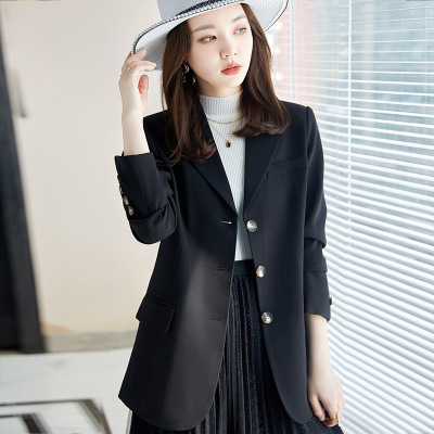 女春秋2021新款英伦风宽松休闲气质通勤ol小西服长袖三粒扣时尚上衣