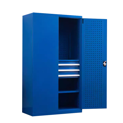 汉诺鑫威重型工具柜车间用加厚物件工具储物柜工厂铁皮柜汽修厂零件收纳柜蓝色三层三抽带挂板