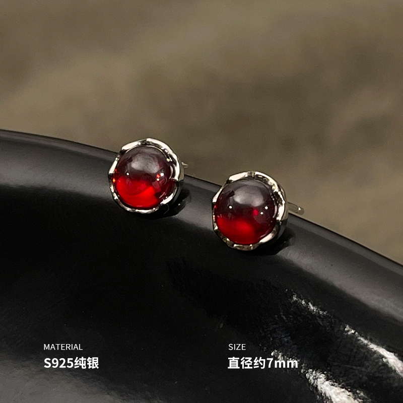 925纯银石榴石耳钉女耳环耳饰高级感个性小众设计简约时尚送女朋友老婆情人节七夕生日礼物