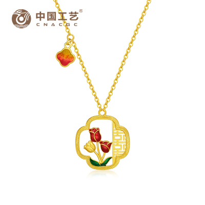 禧窗足金999珐琅古法花朵套链吊坠珠宝项链礼物
