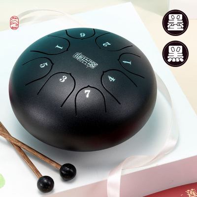 鲁儒空灵鼓色空鼓琴莲花手碟打击乐器钢舌6英寸8音初学者儿童款儿童莲花款-墨黑色8音6寸