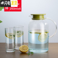 三维工匠冷水壶玻璃可高温凉水壶家用凉杯防爆大容量茶壶扎壶装凉白开水壶 塑料盖1800+6个215水杯(套装)