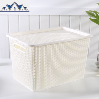 仿藤编收纳篮塑料收纳筐有盖储物篮镂空水果框子零食收纳盒整理 三维工匠