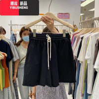 YIBUSHENG季新款胖MM300斤时尚松紧腰卷边卫裤大码舒适系带短裤休闲裤女