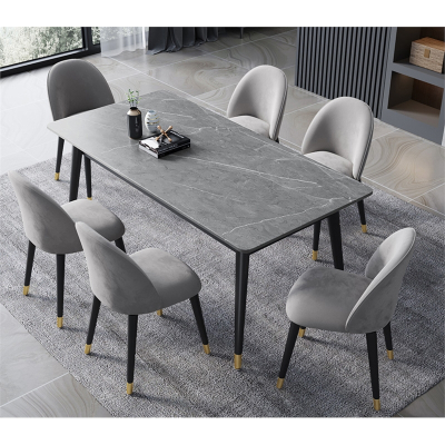 家用岩板餐桌椅组合曼莎佳人小户型现代简约轻奢吃饭桌灰色大理石桌子