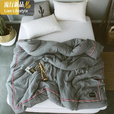 日式水洗棉纯色夏被学生宿舍空调被北欧简约夏凉被春秋季薄被子 三维工匠