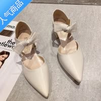 SUNTEK法式尖头小高跟仙女鞋2023春季新款配裙子凉鞋温柔风粗跟中空单鞋