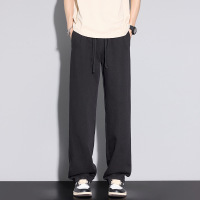 抽绳垂感男休闲裤 黑色软糯糯米裤 宽松阔腿直筒夏季薄款裤子