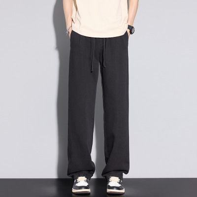 抽绳垂感男休闲裤黑色软糯糯米裤宽松阔腿直筒夏季薄款裤子