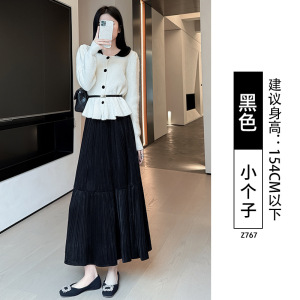 半身裙女秋冬季新款高腰垂坠感a字百褶裙长款小个子金丝绒裙