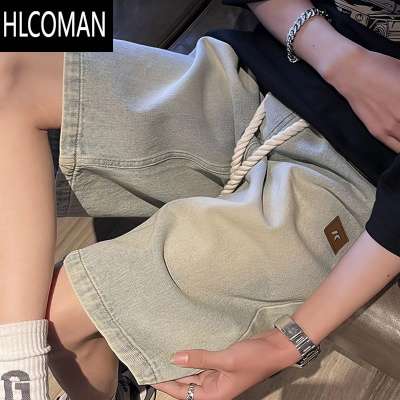 HLCOMAN美式复古夏季薄款牛仔短裤男士2024新款直筒宽松五分裤子潮牌休闲