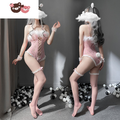 绿彩虹光情趣内衣维密透明性感激情挑逗骚兔女郎透视免脱套装制服诱惑睡衣