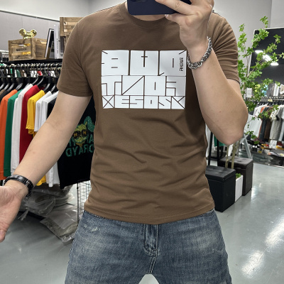 短袖T恤男夏季新款字母印花简约圆领半袖丝光棉薄款修身高端