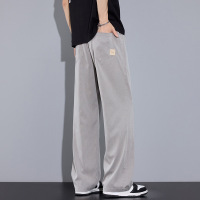 日系 cityboy 风休闲裤男 浅灰抽绳直筒裤 宽松垂感阔腿长裤