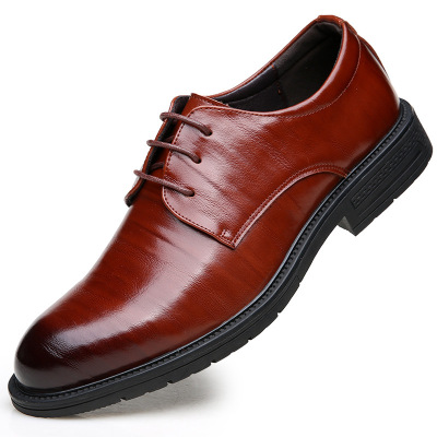 秋冬季正装皮鞋男韩版潮流商务男鞋真皮英伦棕色尖头皮鞋