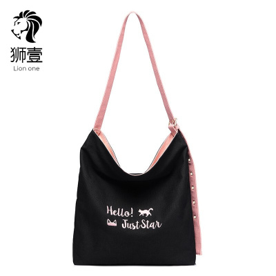 狮壹（Lionone）女包单肩包休闲时尚斜挎包女甜美女生包包帆布包女韩版轻潮手提包女百搭大学生帆布包包