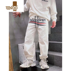 YANXU2023新款系带卫裤个性刺绣束脚长裤男士韩版牛仔运动休闲裤潮