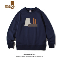 YANXU日系卫衣男圆领潮牌2023新款款加绒男装百搭宽松无帽外套上衣