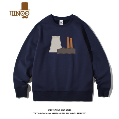 YANXU日系卫衣男圆领潮牌2023新款款加绒男装百搭宽松无帽外套上衣