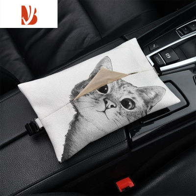 三维工匠北欧猫 车载纸巾盒抽纸盒车内挂式纸巾套扶手箱遮阳板通用奔驰 车载抽纸-北欧猫2
