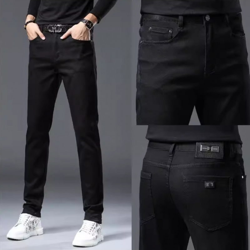 秋冬新款欧洲站轻奢潮牌黑色牛仔裤弹力修身小直筒裤潮流百搭