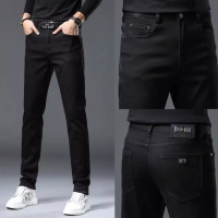 秋冬新款欧洲站轻奢潮牌黑色牛仔裤弹力修身小直筒裤潮流百搭