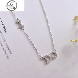 抖音女友英文项链s925纯银字母镶钻锁骨链 精致微镶女款套链 JiMi 银色