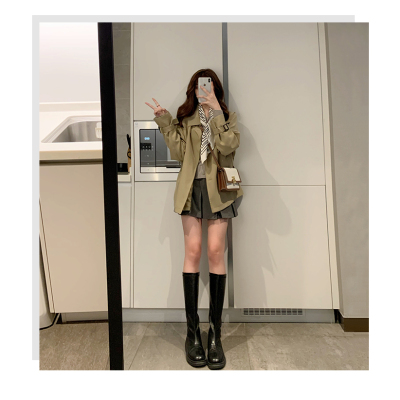 FISHBASKET2020新款英伦风中长款气质流行风衣女小个子百搭开衫工装外套风衣女