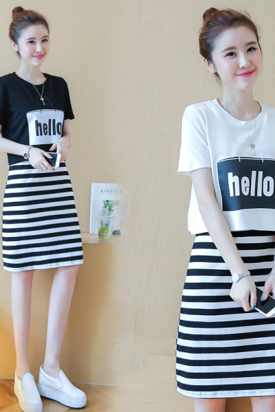 (禁止上传)夏季套装连衣裙女韩版夏装短袖T恤+裙子两件套批