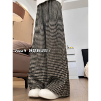 格子阔腿裤女新款秋季高腰垂感直筒宽松慵懒休闲松紧腰山本裤