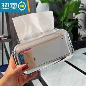 敬平ins轻奢纸巾盒 银色桌面客厅收纳盒茶几简约复古法式创意抽纸盒 超炫银色电镀纸巾盒-不是铁-内置弹簧