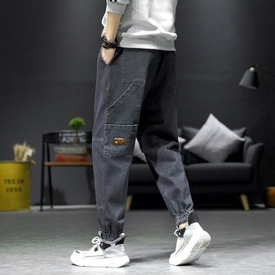 男士牛仔裤秋季新款潮牌束脚休闲长裤潮流大码宽松帅气百搭裤子男裳凝荷