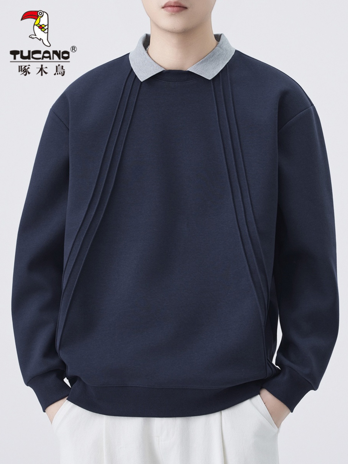 啄木鸟假两件卫衣男士2025年秋季新款打底衫潮牌休闲长袖t恤男装