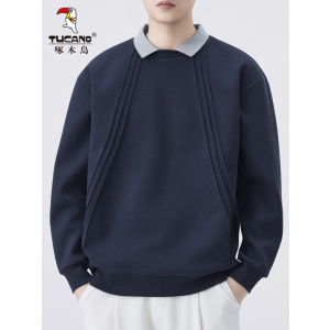 啄木鸟假两件卫衣男士2025年秋季新款打底衫潮牌休闲长袖t恤男装