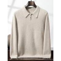 七针双股加厚山羊绒衫男士POLO领套头毛衣内搭宽松保暖上衣长袖