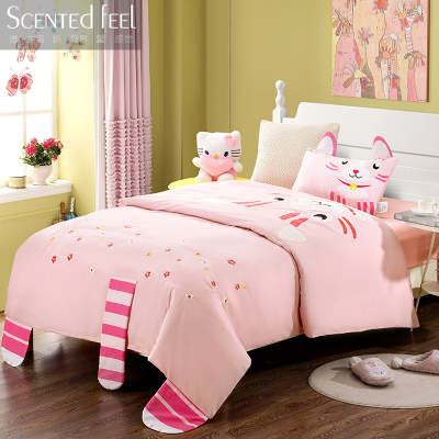 美帮汇韩式儿童全棉三四件套全棉绣花被套床单男女童小床品套件1.2