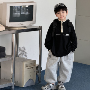 童酷儿童冬款湖州织里童装字母印花双面德绒连帽男童打底衫潮