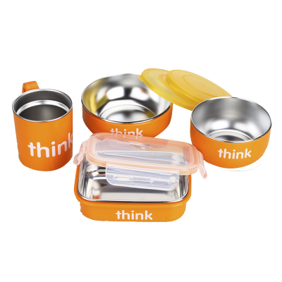 套装-美国进口辛克宝贝（ThinkBaby）宝宝不锈钢餐盘套装儿童高端孕婴童餐具保温餐具4件套橙色