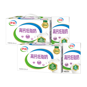 [8月生产]伊利 高钙低脂牛奶250ml*21盒*2箱 加25%钙 早餐伴侣 礼盒装