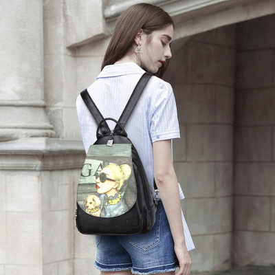 小亚天头层牛皮软皮百搭双肩包女真皮压花2020新款潮牛皮女士大容量背包