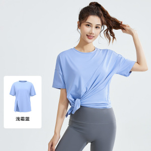 开叉宽松瑜伽服跑步运动健身上衣罩衫短袖夏女