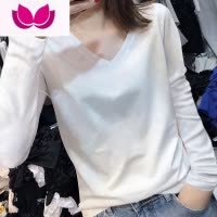 七斓欧洲站v领长袖t恤女2023早春新款韩版修身显瘦百搭时尚上衣女