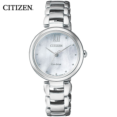 西铁城（CITIZEN）光动能不锈钢表带贝母表盘时尚优雅休闲女表EM0530-81D