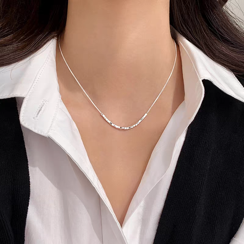 小方块项链女轻奢小众设计感锁骨链日韩简约百搭冷淡风颈链配饰送女朋友老婆情人节七夕生日礼物