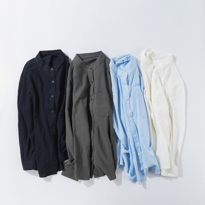 春夏新款男士长袖棉质衬衫中青年男式商务休闲百搭纯色方领寸衫打底衫衬衣男士外套宽松男装衣服吉普战车JIPUZHANCHE