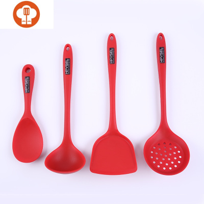 艺呈德国硅胶锅铲不粘锅专用铲汤勺套装可高温不伤锅家用炒菜铲子厨具一体红色硅胶4件套送架子