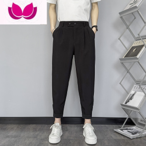七斓九分裤男新款束脚裤男韩版修身ins痞帅小脚休闲裤纯色百搭男裤子
