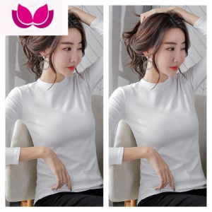 七斓白色长袖T恤女修身2022新款韩版内搭打底衫纯色洋气上衣