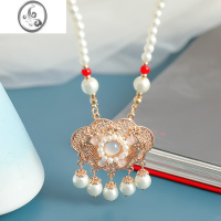 JiMi珍珠项链古风项圈手工汉服旗袍民族风宋风日常如意锁复古软璎珞