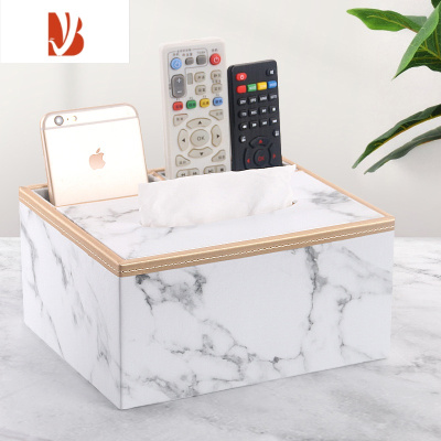 三维工匠创意纸巾盒抽纸盒简约多桌面遥控器收纳盒家用客厅茶几纸抽盒 金边白色大理石[方形两格款]